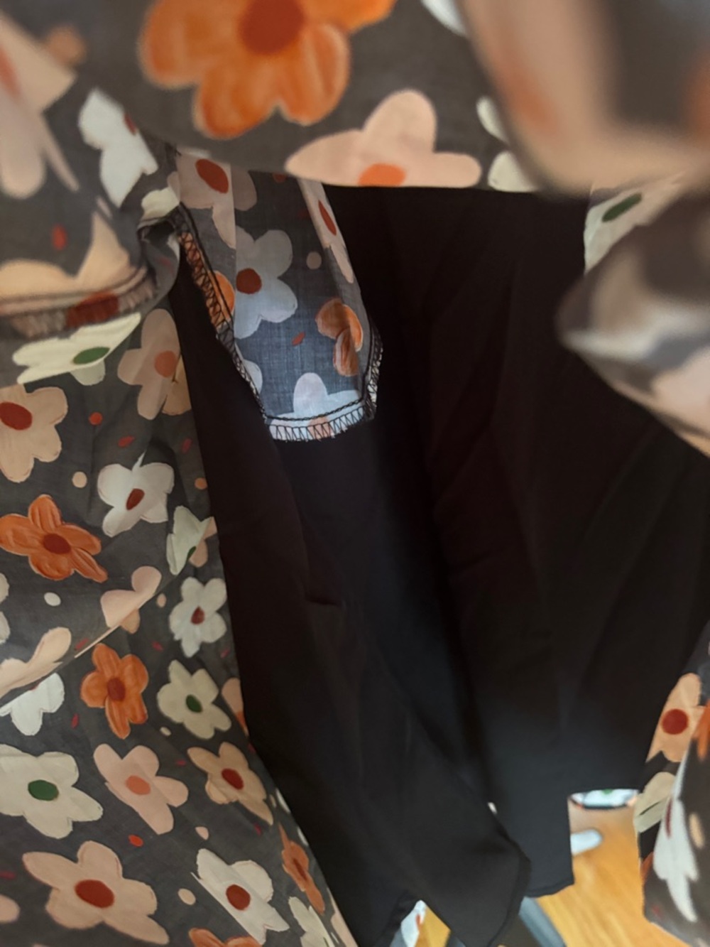 Black Floral Sleeveless women’s Dress with Orange and Cream Flowers - Picture 4 of 11